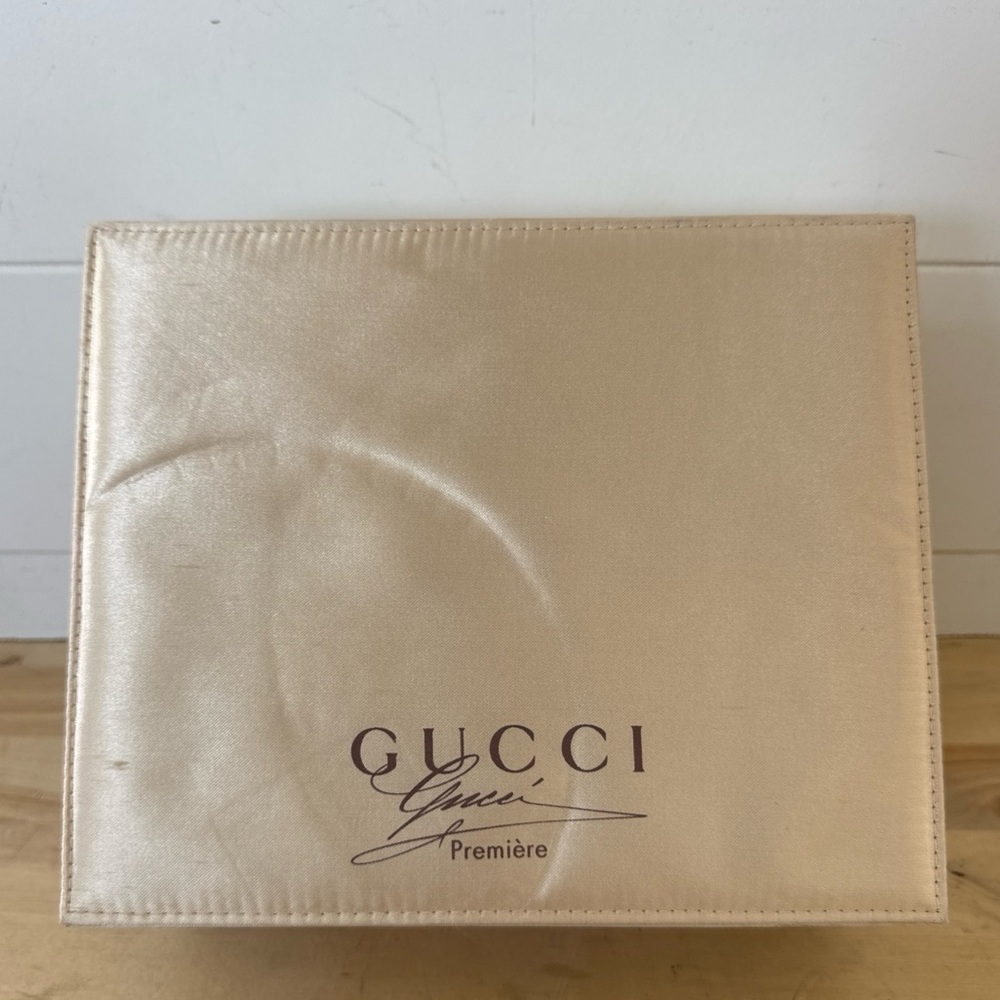 Original Vintage Gucci Premiere Satin Hinged Gift Box- Ribbon Closure- Box Empty